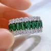 Bagues de cluster Eternity Full Emerald Diamond Ring % Réel 925 Sterling Silver Party Bagues de mariage pour femmes hommes fiançailles Jewe1949