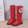 Stiefel Größe 26-36 Herbst Winter Kinder Hohe für Mädchen Warme Pelz Mädchen Leder Knie Wasserdichte Plattform Große Schwarz Rot