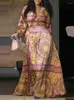 Casual Dresses Vonda Bohemian Maxi Dress Women Vintage Printed Party Long Sundress 2024 V-Neck Loose Lantern Sleeve Satin Robe Belted