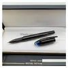 Bolígrafos Venta al por mayor Regalo de lujo Pluma de alta calidad Cristal azul Top Rollerball Oficina Suministros escolares Escritura Fuente suave Wit Dhgix