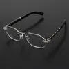 Cadres de lunettes de luxe sans monture blanc véritable corne naturelle lunettes C décoration cadre en or 18 carats concepteur hommes myope optique mâle et femelle 54-21-145mm