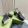 Sandalias de tacón de plataforma para mujer, tacones gruesos de 8,5 cm, zapatos de diseñador de lujo de cuero genuino, punta cuadrada de moda con hebilla, sandalias de cuero 100% real de lujo