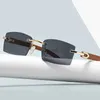 Солнцезащитные очки Прямоугольные модные солнцезащитные очки без оправы для женщин и мужчин Гангстерские 90-е годы Безрамные оттенки Ретро Винтаж Модные очки в деревянной оправе YQ240131