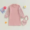 Girl Dresses FOCUSNORM 4-7Y Autumn Kids Dress Solid Color Plush Fur Long Sleeves Straight Knitted And Shoulder Bag