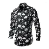 メンズカジュアルシャツ2024春の男性ヴィンテージフラワーズハワイアンボタンアップドレススリムフィット長袖ビーチストリートウェア服