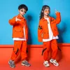 Jazz Costumes Orange Tooling Long Sleeve Jacket Pants Boys Street Dancing Clothes Hip Hop Dance Set Stage Dancewear Kids 240131