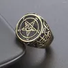 Cluster Rings Valily Mens Stainless Steel Ring Baphomet Goat Pentagram Satanic Leviathan Cross Gothic Witch Jewelry For Man
