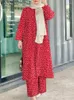 Etniska kläder Zanzea Women Muslim sätter 2st Bohemian Floral Printed Pants Autumn Long Sleeve Blue Matching Loose Dubai utbredningar