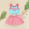 Clothing Sets 1-6Y Kids Summer Clothes Baby Letter Printed Sleeveless Tank Tops Pleated Short Skirts With Belt Children Casual Outfits