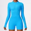 Active Sets Zipper Long Sleeve Yoga Clothes Ribbed Sportswear Women Jumpsuit Gym Push Up Workout Fitness Sports Stretch Bodysuit Set