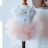 Dog Apparel Summer Gauze Bubble Skirt Clothes Lace Formal Ribbon Pet Dress Gawn Cat T-Shirt Teddy Special Occasion