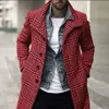 Mensrock Winter Jacket Män överrock varma kläder ull outkläder lång svart vit rutig blandning cardigan manlig kappa plus storlek S-3XL 240124