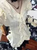 女性のブラウスY2Kシャツ女性長袖レースフリル不規則なロリータブラウスレディースハラジュクグランジゴシックトップビンテージフェアリー包帯