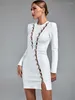 Casual Dresses Crystal Long Sleeve Bandage Dress Women White Bodycon Evening Party Elegant Sexy Birthday Club Outfits 2024 Autumn Winter