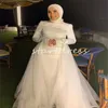 Elegant Saudi Arabic Mermaid Wedding Dress With Overskirt High Neck Muslim Dubai Pearls Bridal Gowns Long Sleeve Country Turkey Bride Robe De Mariee Chic Bride 2024