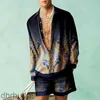 Mens Tracksuits Summer Hawaiian Suits Vintage 3D Printed Two-Piece Set Casual Lapel Button Down Long Sleeve Shirt and Beach Shorts Outfits Onii