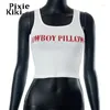 Tanques femininos pixiekiki y2k colheita topos para mulheres bonito sexy carta impressão com nervuras bodycon tanque topo 2024 verão rua estilo gráfico camisetas