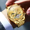 Wristwatches Top Original Automatic Watch For Men Gold Waterproof Stainless Steel Skeleton Moon Phase Mechanical Wristwatch