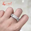 Kolye 4*6mm 2*4mm Emerald Cut Beyaz Moissanit Bant Yüzüğü 925 STERLING Gümüş Yüzük Takılar Halkalar Nişan Bayanlar Erkekler