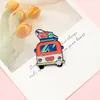 Brooches Go Swimming By Bus Enamel Pin Circle Knapsack Sea Wave Sandy Beach Travel Adventure Love Badge