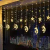 Batteridriven 2 5m 138LEDS Moon Star Curtain String Lights Ramadan Dekorationer Garlandslampa för julfest bröllop Y200903303Y