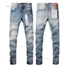 Designer lila varumärke jeans män kvinnors high street wash denim broderad blixtlås knapp slim rak ben klassisk mode street slitage jeans hipster