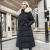 Frauen Trenchcoats 2024 Winter Daunen Baumwolle Langen Mantel Frauen Pelz Jacke Verdickung Mode Parkas Weibliche Solide Warm Zipper Lose schwarz Weiß