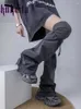 Женские носки Harajuku, серые вязаные лоскутные носки на молнии, Y2K, однотонные эластичные модные ботинки в стиле панк, чехол