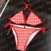 Moda conjunto de biquíni cor contraste roupa de banho para mulher carta impressão natação biquinis beach wear rendas até sutiã maiô