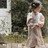 Vestidos de menina moda bebê vestido de algodão infantil criança criança floral puff manga longa renda vestido gola roupas soltas 2-12y