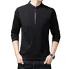 Erkekler Tişörtleri Browon Markası Erkekler için Tops 2024 İlkbahar ve Sonbahar Düz Renk Stand Giysileri Akıllı Günlük Uzun Kollu Gömlek
