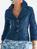 Frühlingsmode-Revers-Jeansjacke für Damen, einreihig, ultradünn, einfarbig, blaue Jeans mit 3/4-Ärmeltaschen, Jacke ohne Aufdruck, gutes Produkt 240131