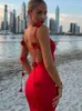 Robes décontractées de base Soie rose rouge soie longue robe pour femme floral corset ajusté élégant gilet sans manches sexy soirée et robe de bal J240130