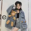 Harajuku Jeans Deming Jacket Womens Fashion Patch Bear Doll Denim Jacket Womens Street Clothing Cardigan 240131