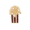 Brooches Women Girls Cute Popcorn Pearl Pins Ins Trendy Ruby Rhinestone Metal Party School Bag Pin Accessories