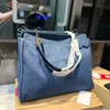 42CM Women Blue Retro Tote Crossbody Designer Bag Embroidered Letter Luxury Handbag Large Capacity Shoulder Bag With Coin Purse Gold Hardware Travel Airport Bags