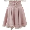 Skirts Gothic Lolita Ribbon Double Bow High Waist Women Sweet Pearl Buckle Lace Pleated Skirt Japanese Cute A-Line Mini