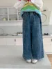 Pantalones pantalones de pierna ancha ropa para niños temporada de primavera niñas estilo Retro lavado vaquero casual 2024 Simple