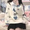 Women's Sweaters Winter Heart Print Knitted Femme Pullover Sweater Tender Ulzzang Tops Harajuku Cute High Street Japan Cartoon Kpop Girl