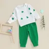 Kläderuppsättningar Citgeespring St.Patrick's Day Toddler Girls Autumn Pants Långärmad klövertryck Sweatshirt Green Casual Set