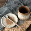 Colheres de café vintage japonês cerâmica pequena colher com alça longa sopa de cerâmica áspera bonito acessórios de cozinha