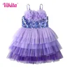 Sukienki dla dziewczynek Vikita 2024 Sukienka księżniczka dla dziewcząt letnie dzieci urodziny