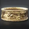 Creative Unusual Face Jewelry Carving Gaze Both Eyes Golden Rings Size 7-12 Men And Women Charm Halloween Gifts MENGYI Cluster244h