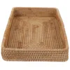 Tallrikar brödkorg prydnad rektangel rotting magasy lagring platta skrivbord dekorativ serverande trä vävt rektangulärt