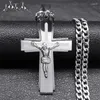 Hänghalsband Jesus Cross Halsband Kvinnor Rostfritt stålkedja för män Silverfärg Crucifix Religious smycken Cruz Collar N2342S05