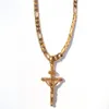 24K Solid Yellow Gold GF 6mm italiensk Figaro Link Chain Halsband 24 Kvinnor Mens Jesus Crucifix Cross Pendant200y
