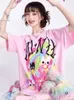 Mulheres Camisetas 2024 O Pescoço Camisetas Mulheres Harajuku Manga Curta Impressão de Desenhos Animados Y2K Estética Gráfico T-shirt Adolescentes Casual Grunge Tees Kawaii