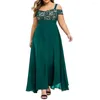 Casual Dresses Lace Maxi Dress Women Summer Cold Shoulder Large Size Traf-Robe Clothes For