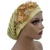 Abbigliamento etnico 2024 Berretto turbante pieghettato lucido con bouquet di diamanti Copricapo africano Copricapo da donna Copricapo Nigeria Cappello da festa per signora