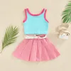 Clothing Sets 1-6Y Kids Summer Clothes Baby Letter Printed Sleeveless Tank Tops Pleated Short Skirts With Belt Children Casual Outfits